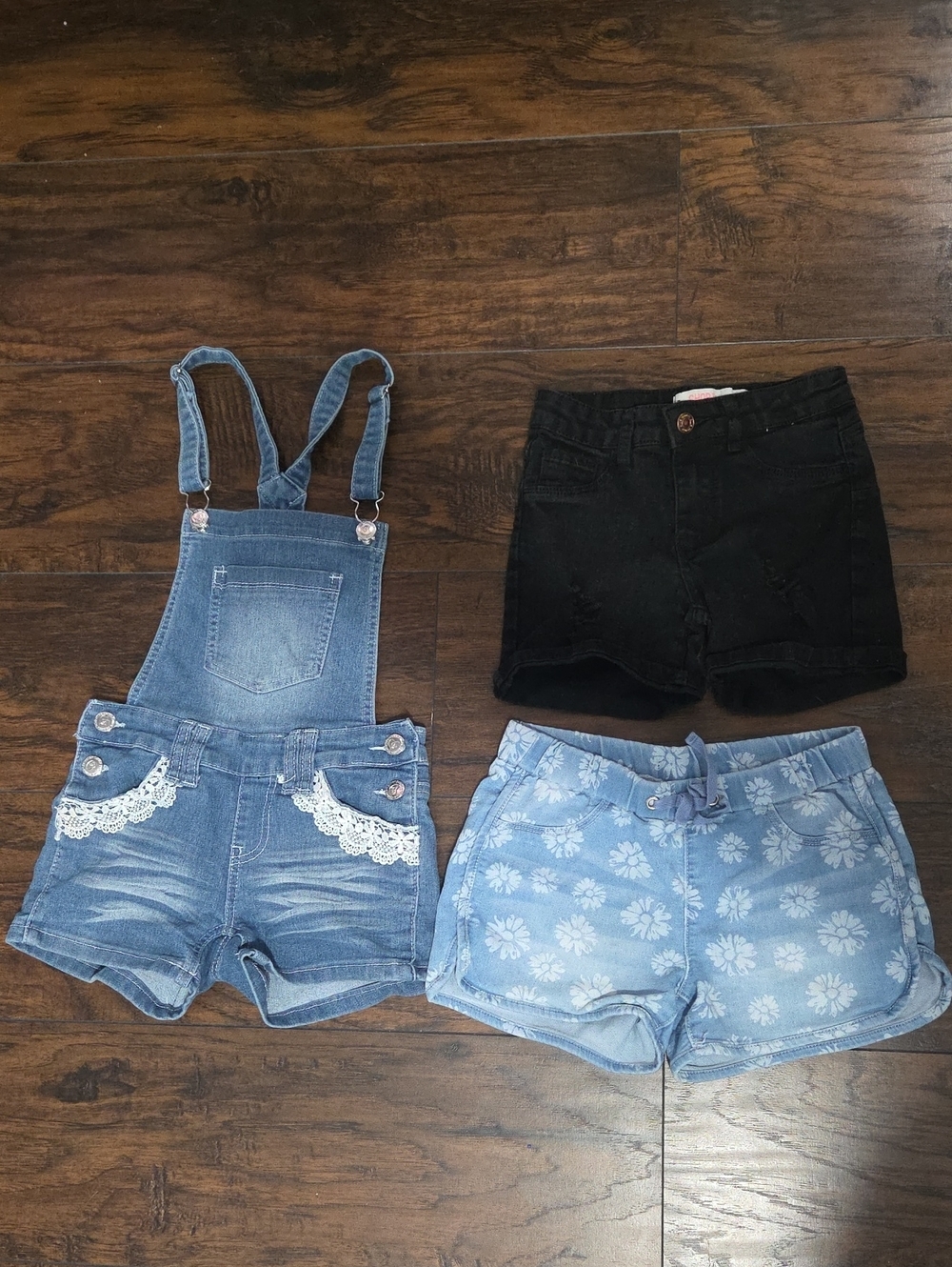 Kids Denim Short Overalls in Light Blue with Floral Accent
